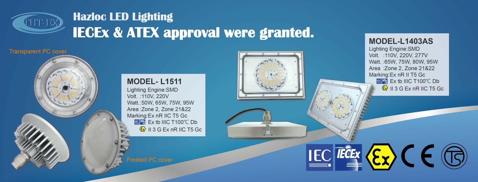 Explosion proof LED Lighting L1511 and L1403AS were granted IECEx, ATEX certifications